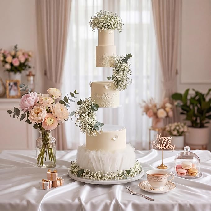 LemonRoad 4''+6'' White Floating Cake Stand 2 Tier Metal Wedding Cake Stand Spacer Separator Round Decorative Dessert Display Riser Pastry Holder for Birthday Anniversary Party Centerpiece (Classic)