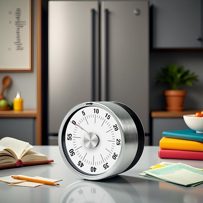 1Pcs White Mechanical Kitchen Countdown Timer with Magnetic Back 60-Minute Visual Timer for Kids, Toddlers, Teachers, Time Management Tool for Study, Cooking, Baking Timers
