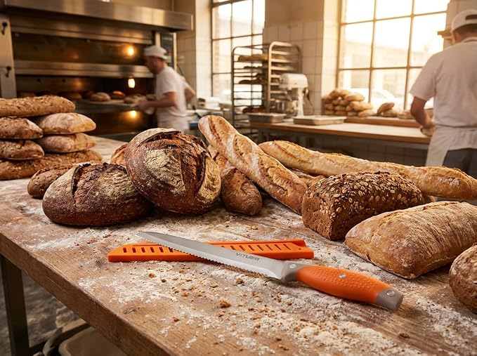 VITUER Bread Knife with Cover, 8 inch Serrated Bread Knife for homemade bread, Bread Cutter Ideal for Slicing Homemade Bread, Bagels, Cake (8-Inch Blade with 5-Inch Handle)