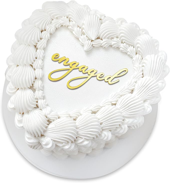 Acrylic Engaged Cake Topper – Vintage Heart Wedding Cake Decoration for Engagement Parties, Bridal Showers & Anniversaries (engaged golden)