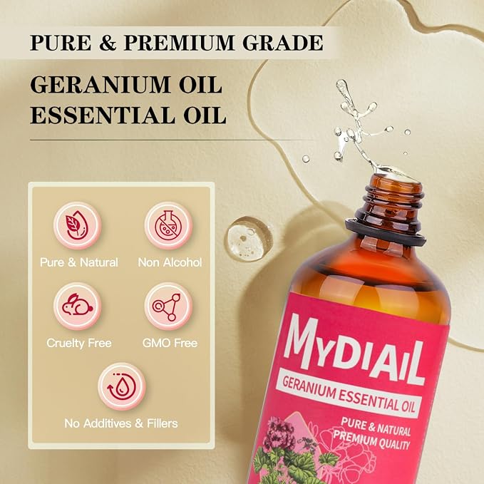 Geranium Essential Oil 118ml Geranium Oil Natural & Premium Grade for DIY Skin Products, Diffuser, Aromatherapy, Massage, Soap & Candle Making, Bath, Homemade Freshener - 4fl oz