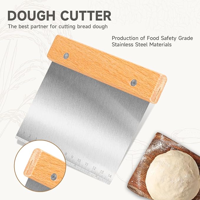 Hand Crafted Bread Lame Premium Sourdough Scoring Tool Bread Making Tools Set of 2 pieces Bread Knife(5 Blades) with Dough Scraper Bread Cutter