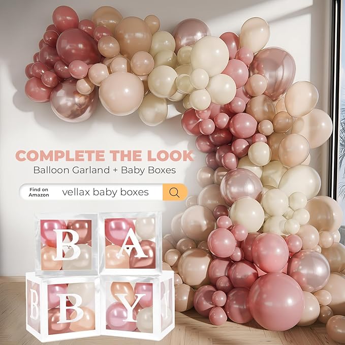 Balloon Garland Arch Kit – 146 Pcs Dusty Pink, White Sand, Nude & Rose Gold Balloons for Baby Shower, Birthday, Gender Reveal, Wedding Party – DIY Kit by Vellax™