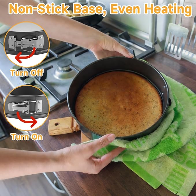 Acrux7 2 Pack 9 Inch Springform Cheesecake Pans with Removable Bottom, Latch and Lids, Round Nonstick Carbon Steel Cheese Cake Pan, Easy Release Spring Form Pan Bakeware for Baking, Oven Safe