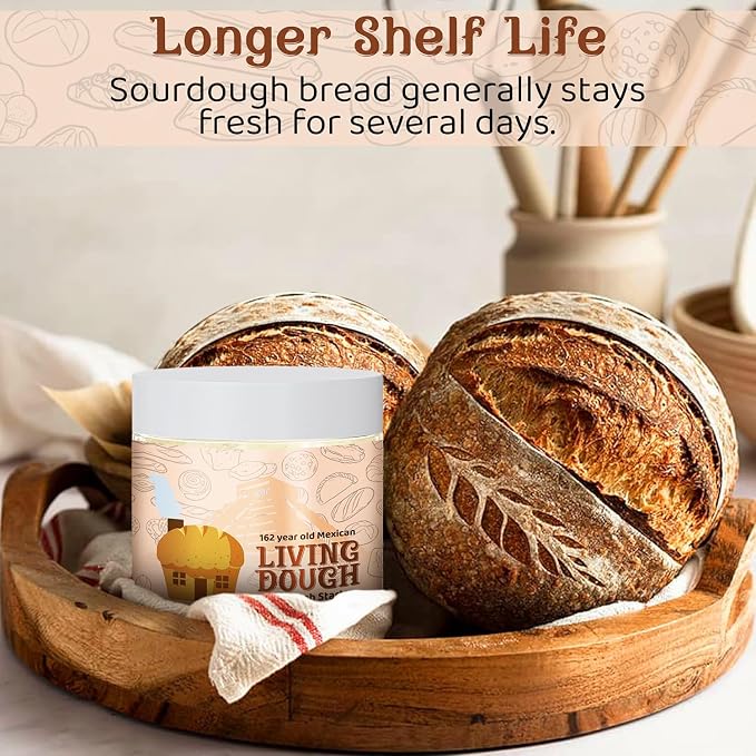 Living Dough - 162 Year Old Mexican Sourdough Starter Culture - Active & Live Organic Sourdough Starter for Baking - For Artisan Bread, Pizza Dough, Waffles & More
