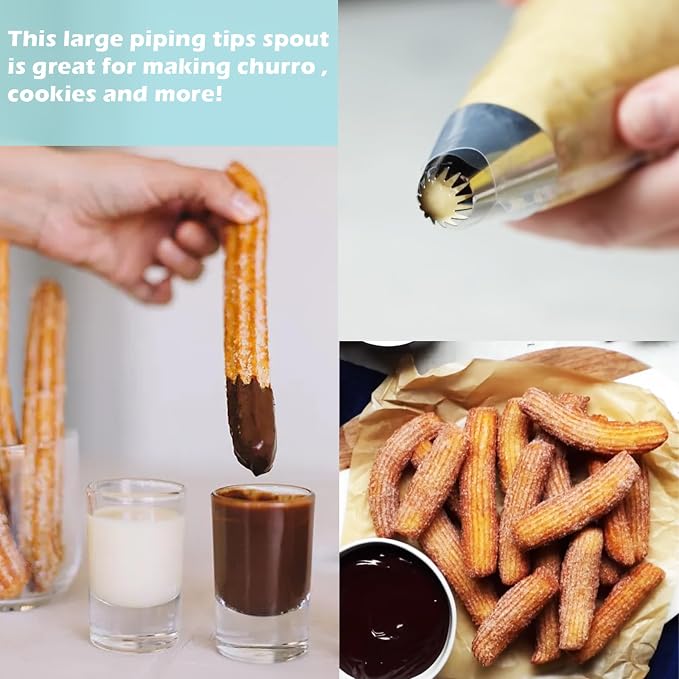 Hendiy Stainless Steel Churro Piping Tips, 5 Pieces | 9FT Large Piping Tip, Churro Maker Icing Tips, Pastry Tips, For Cake Decorating Frosting