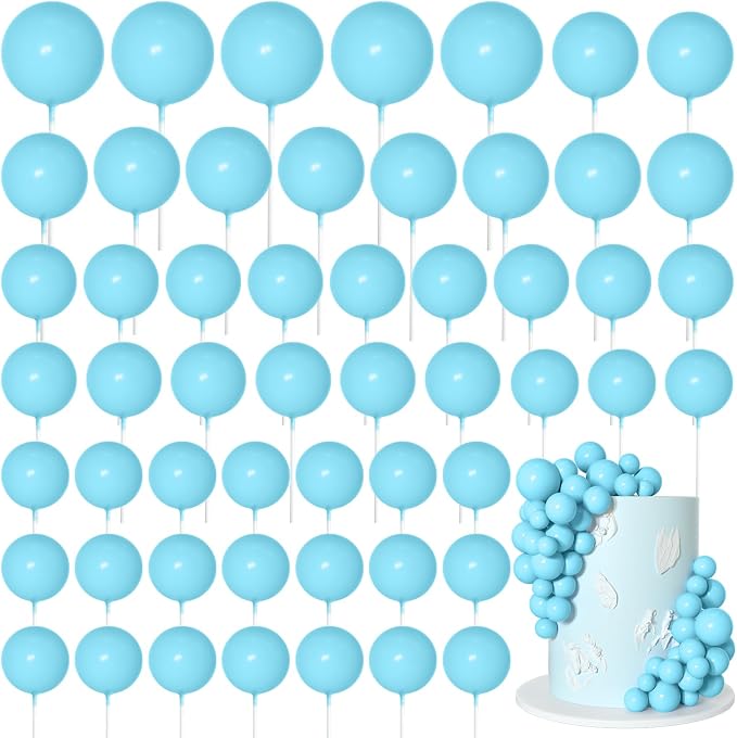 75 Pieces Light Blue Cake Balls Topper Decorations Foam Cupcake Topper Mini Balloon Cake Topper Picks for Deco Birthday Party Wedding