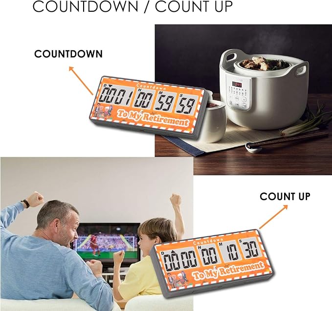Jayron 9999 Day Digital Countdown Timer for Kitchen Office Desk LCD, Yellow | Magnetic back, 60-second alert, count-up after zero, pause and resume, classroom events, wedding dates, fridge and shelf use
