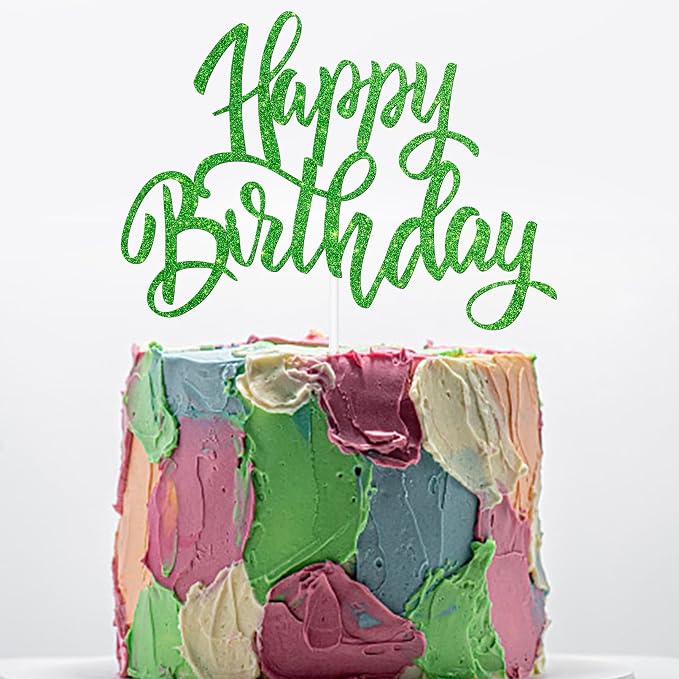 Happy Birthday Cake Decorations, Gold Double-Sided Glitter Letters, Birthday Party Supplies, Cake Topper Decorations (green)