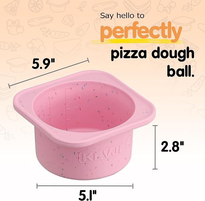 1000ml PLUS Individual Pizza Dough Proofing Containers with Airtight Lids – Food Grade Silicone, Freezer/Dishwasher Safe –Neapolitan Dough Rising & Fermentation – 2 Pack (Cotton Candy)