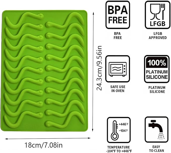 4Pcs Gummy Candy Molds - Silicone Gummy Worm Molds with 2Pcs Dropper,Non-stick and Bpa Free for Candy Chocolate Gummies Baking
