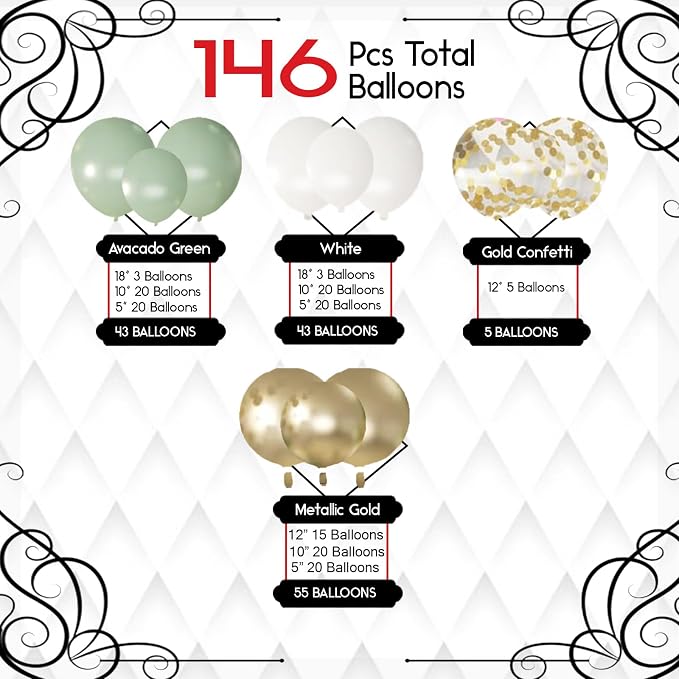Archloon Sage Green Balloon Arch Kit, 150Pcs Green balloon Garland Kit Of Different Sizes 18 12 10 5 Inch for Birthday Baby Shower Gender Reveal Wedding Party Decoration