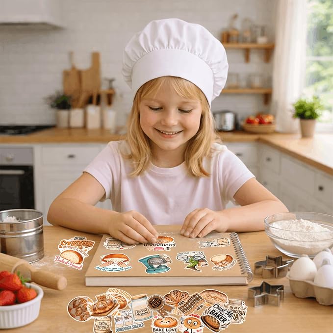 100pcs Sourdough Stickers Pack, Funny Bread Sticker, Bakery Stickers, Baking Stickers for Jar Water Bottle Laptop Scrapbooking Phone Decoration, Lover Baking Gifts