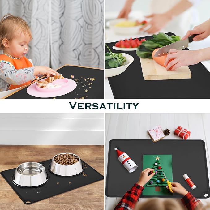 Standard Silicone Mat,Black Baking Mat-Food Grade Kids Dinner Table Placemat Non Slip Counter Mat with Raised Edges Heat Resistant Mat for Air Fryer Nonstick Pastry Dough Mat(1 Pack 23.6'' x 15.7'')