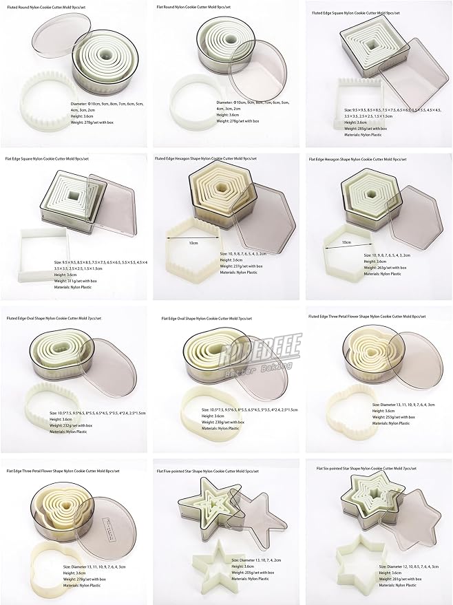 Multi-Shape Nylon Cookie Molds Round Square Star Plastic Geometry Biscuit Cutter Dough Mousse Bread Slicer DIY Bakery Utensils (Fluted Round)