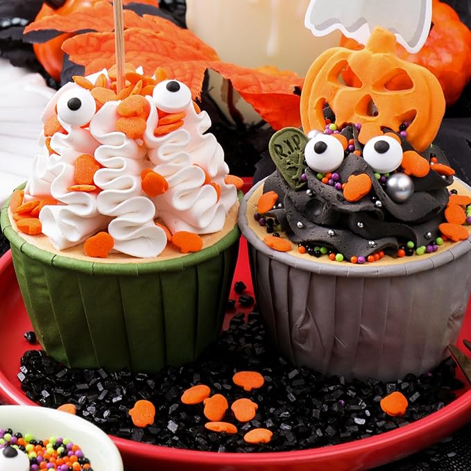 Halloween Sprinkles Edible for Cake Decorating, 8Oz Sprinkles with Black Orange Purple Nonpareils and Jimmies, Eyeball, Black Sugar and Orange Pumpkin for Cupcakes Cookie Ice Cream Baking Topping