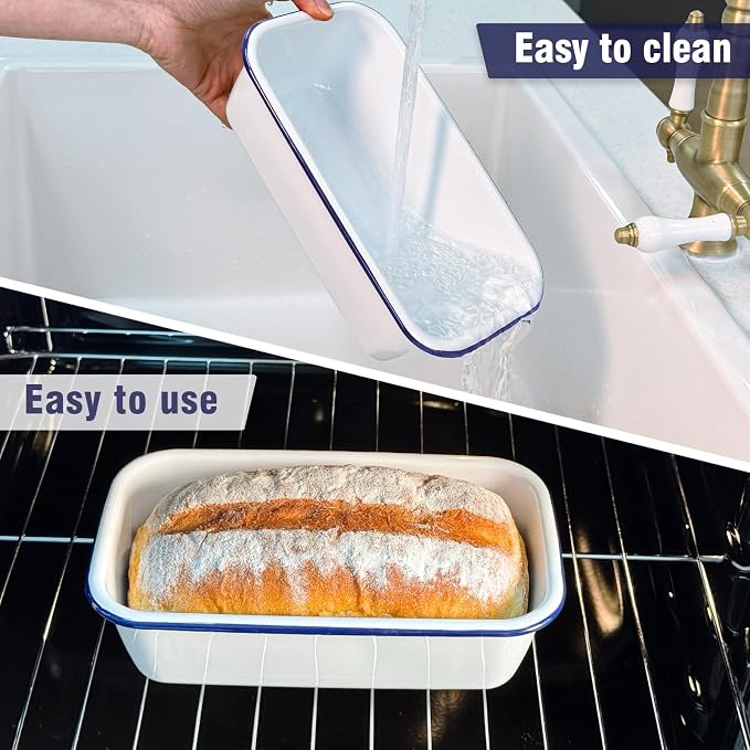 Webake Enamel Loaf Pan 8.5 x 4.5 in Banana Bread Loaf Pan for Baking, Even Heat Distribution, Nonstick Enamelware Meatloaf Pan
