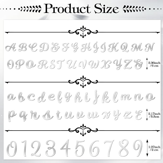 Teenyyou 68 Pcs Acrylic Alphabet Number Cake Topper 0-9 Number and A-z Letters Personalized Cake Picks Decor DIY Name Cupcake Toppers Graduation Wedding Baby Shower Party(Silver)