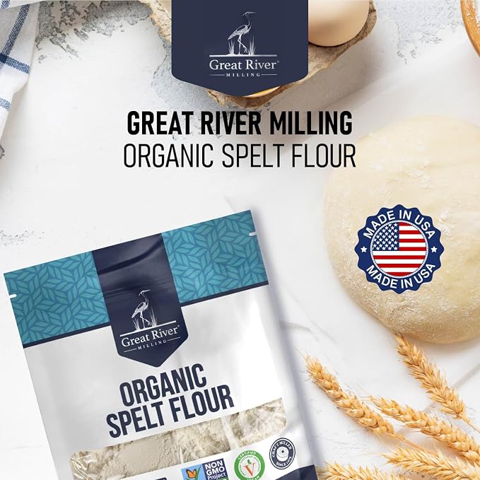 Great River Milling Organic Spelt Flour | Whole Grain Ancient Wheat Flour | USDA Organic, Non-GMO, Kosher | High Fiber, Mild Flavor | Ideal for Baking Breads, Muffins, Cookies & More | 2 Lb