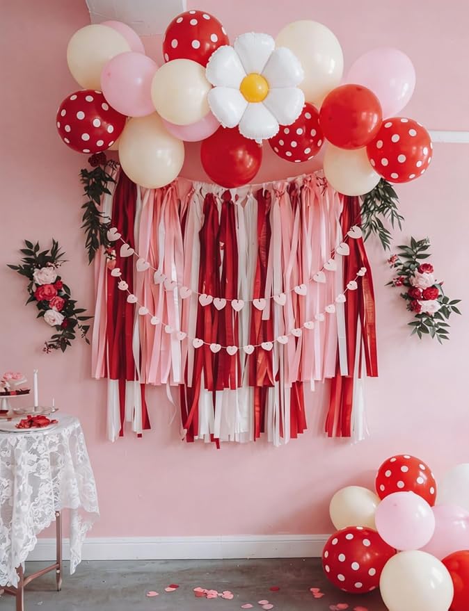Strawberry Balloon Arch Garland Kit, 137 Pcs Pink Red Cream Balloons with Strawberry and Daisy Foil Balloons, Sweet Berry First Birthday Decor for Girls, Baby Shower, Princess Party Decorations