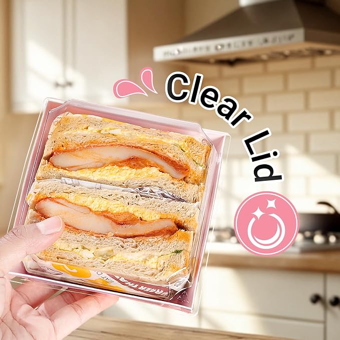 100 Pack Plastic Charcuterie Boxes with Clear Lids, 4" Small Paper to Go Food Container for Sandwich Salad Snack, Disposable Mini Bakery Dessert Boxes for Cupcakes Slice Cookies Strawberry Pink