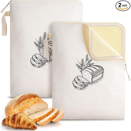 2 Pack Beeswax Bread Bags for Homemade Sourdough Reusable Natural Organic Bees Wax Bread Bag 13 × 17in Freezer Storage Friendly with Zipper Seal Design to Keep Fresh
