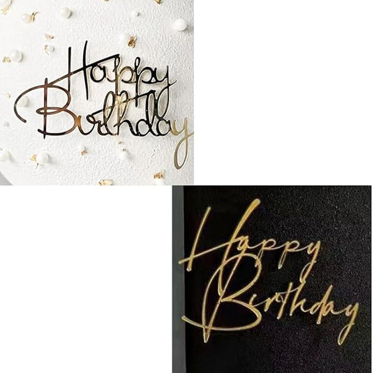 Happy Birthday Cake Topper,Acrylic cake Toppers,Birthday Party Decoration Supplie (2pcs Gold)