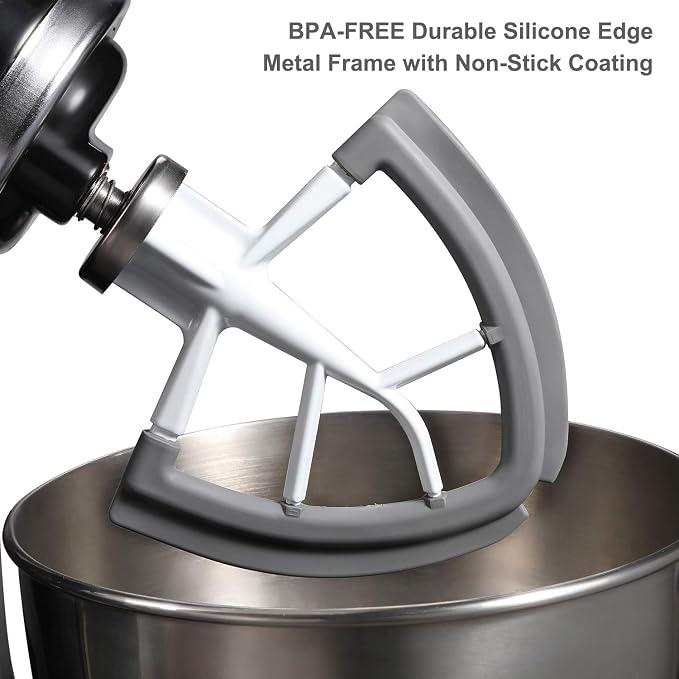 Flex Edge Beater for KitchenAid Tilt-Head Stand Mixer | 4.5-5 Quart Flat Beater Paddle with Flexible Silicone Edges Bowl Scraper, White