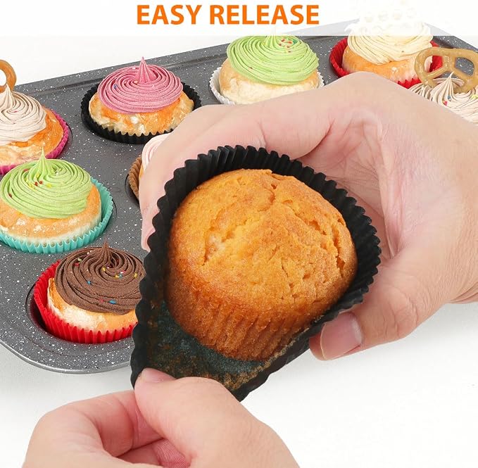 Standard Black Cupcake Liners for Baking 200 Counts - Caperci Greaseproof Muffin Baking Cups for Wedding Birthday Party Baby Shower Festivals (Black)