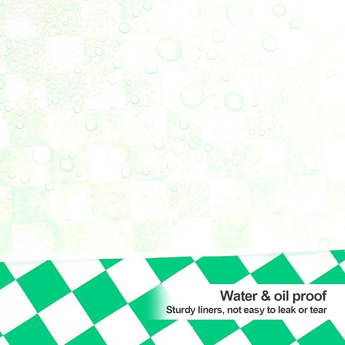 100pcs Deli Paper Sheets 12x12", Premium Food Basket Liners, Grease Resistant Wax Paper Sheets for Food, Classic Checkered Sandwich Wrapping Paper (Green & White)
