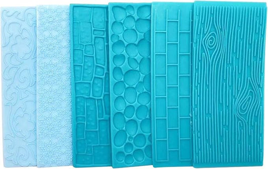 6 Pack Fondant Impression Mat Set Cake Decor Mold Set-Embossed Tree Bark/Flower/Cobblestone Texture Design Sugarcraft Decor Tool for Chocolate Cupcake Topper Wedding Cake