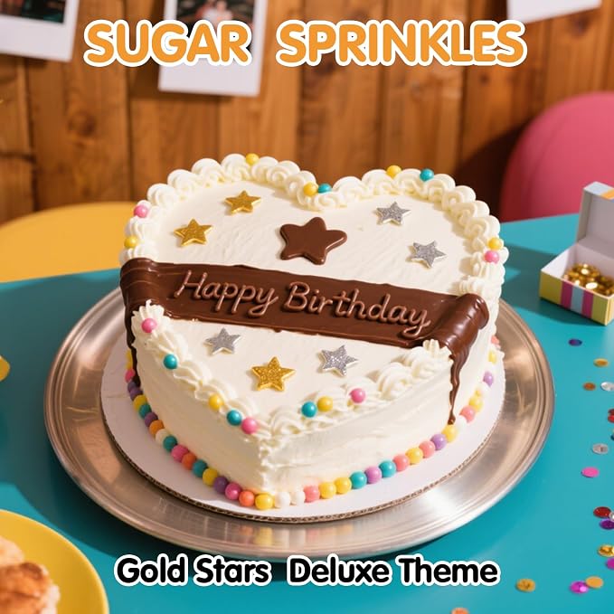 Gold Star Sprinkles,130g,Edible Stars Sprinkle for Cake Decorating,Mix Size Sugar Baking Decorations Cupcake Toppers,Donuts,Cookie Ice Cream,Wedding Birthday Party Supplies