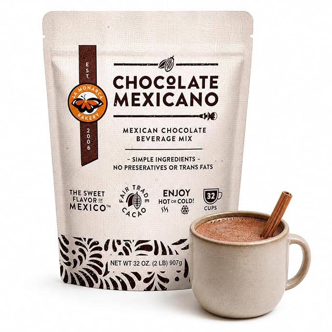 Mexican Hot Chocolate, 32 Ounce (2lb), Authentic Mexican Style Hot Chocolate Mix with Organic Cacao Beans and Cinnamon by La Monarca Bakery | Authentic Mexican recipe from award-winning bakery - rich, creamy texture with premium organic ingredients