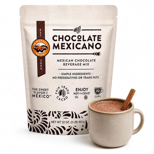 Mexican Hot Chocolate, 32 Ounce (2lb), Authentic Mexican Style Hot Chocolate Mix with Organic Cacao Beans and Cinnamon by La Monarca Bakery | Authentic Mexican recipe from award-winning bakery - rich, creamy texture with premium organic ingredients