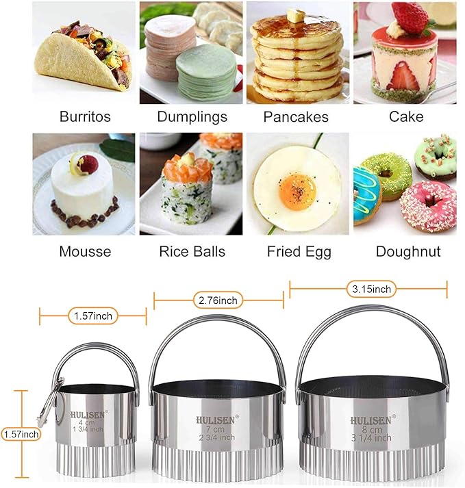 HULISEN Biscuit Cutter Set (3 Pieces/Set), Round Cookies Cutter with Handle, Professional Baking Dough Tools (Wave)