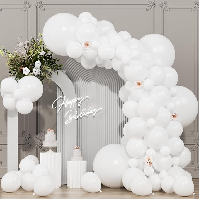 104pcs White Balloons Different Sizes 18 12 10 5 Inch, White Latex Party Balloon Garland Arch Kit for Wedding, Baby Shower, Graduation 2026 Decorations