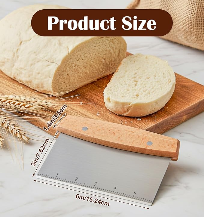 Bench Scraper Stainless Steel, Heavy Duty Bench Scrapper Kitchen & Dough Scraper Cutter, 8 Inch Multi-Purpose Kitchen Tool for Baking, Bread, Pizza and Counter Cleaning