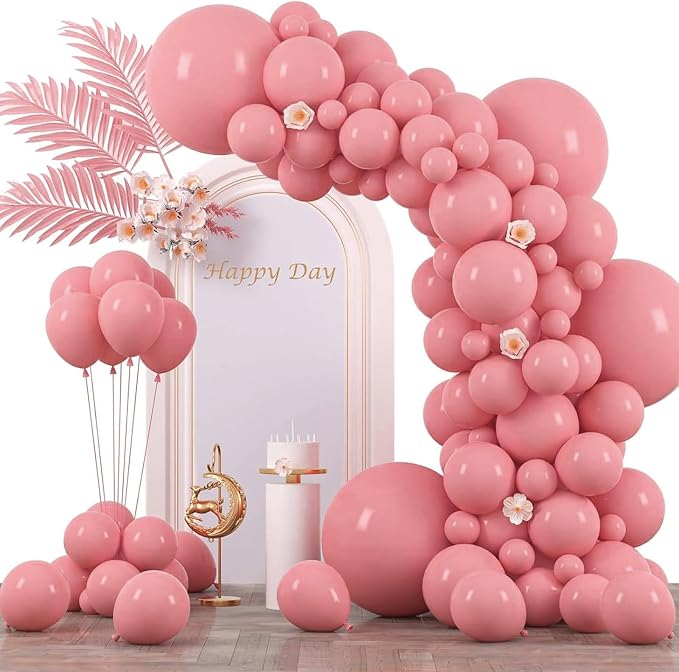 Voircoloria 130pcs Retro Pink Balloons Different Sizes 18" 12" 10" 5" Blush Pink Latex Balloon Garland Arch Kit for Birthday Baby Shower Valentine's Day Wedding Anniversary Party Decorations
