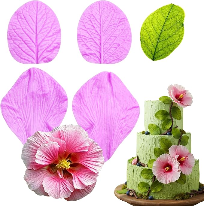Infovox Rose Flower Petal Silicone Molds Leaf Veiner Fondant Mold, for Fondant Cake Decorating, 4 Pieces