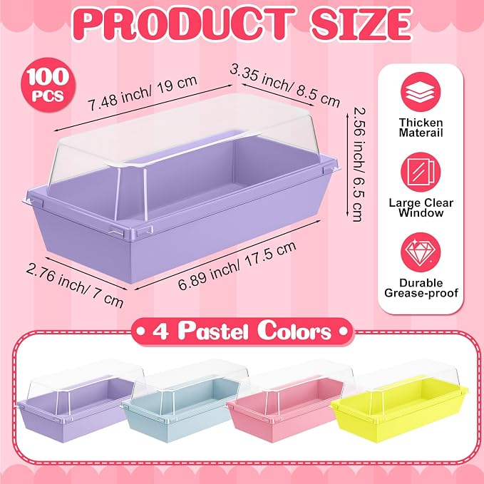 Vesici 100 Pcs 7 Inch Small Charcuterie Boxes with Clear Lids Cake Slice Containers Paper Bakery Boxes Disposable Food Containers for Dessert Cookie Sandwich Mini Cake Strawberry