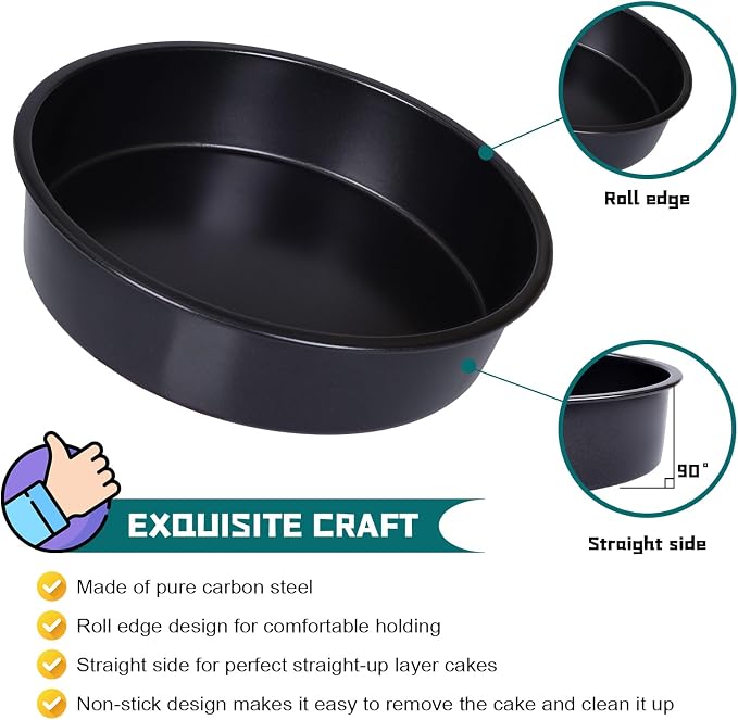 8 Inch Cake Pan Set for Baking - 2 Round Cake Pans with 50 Pieces Parchment Paper, Nonstick Deeper Circle Cake Baking Pans Sets for Baking-Black