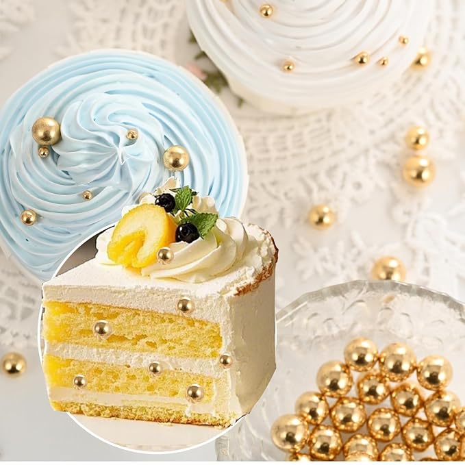 HeDeon&Rles Edible Gold Preals Sprinkles for Baking 4 Size（2mm 4mm 7mm 10mm）Gold Sprinkles for Cake Cupcake Pancake Ice Cream Decoration