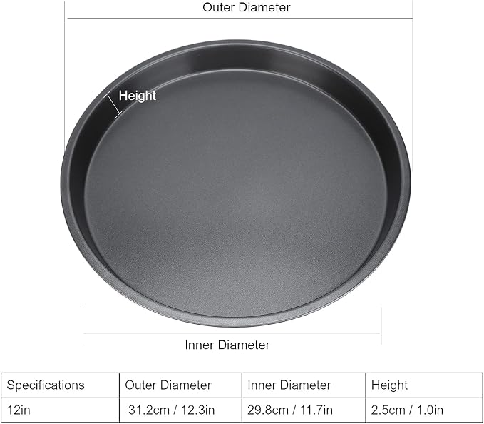 2Pcs 12 inch Pizza Pan for Oven, Thickened Carbon Steel Pizza Pan Non Stick Deep Dish Pizza Pan Round Baking Tray Bakeware for Home Kitchen Baking Cookie Pie Pizza Cake, Dishwasher Safe(12in)