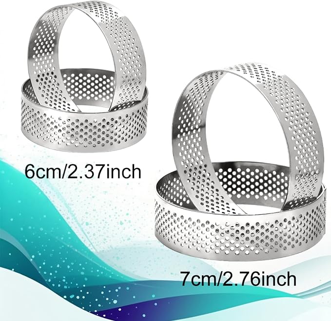 10 Pcs 2.37 Inch 304Stainless Steel Tart Ring, Heat-Resistant Perforated Cake Mousse Ring, Round Ring Baking doughnut tools (6cm)