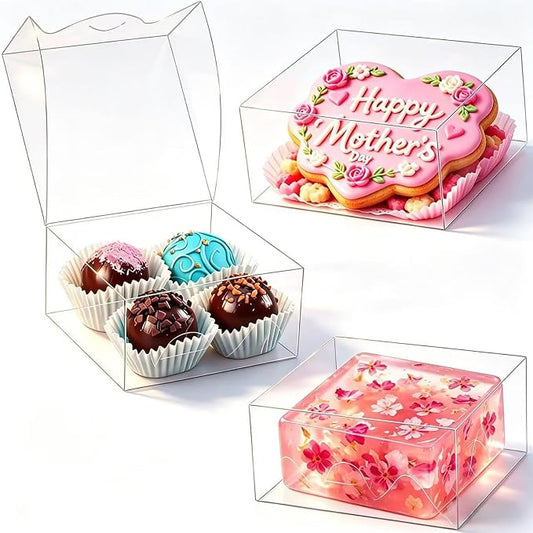 3.25"X3.25"X1.5" 30PCS Clear Homemade Fudge Boxes Cookies Boxes Soap Boxes Chocolate Truffle Box for 5, Macaron Box Chocolate-covered Cherries Brownie Mini Bakery Boxes