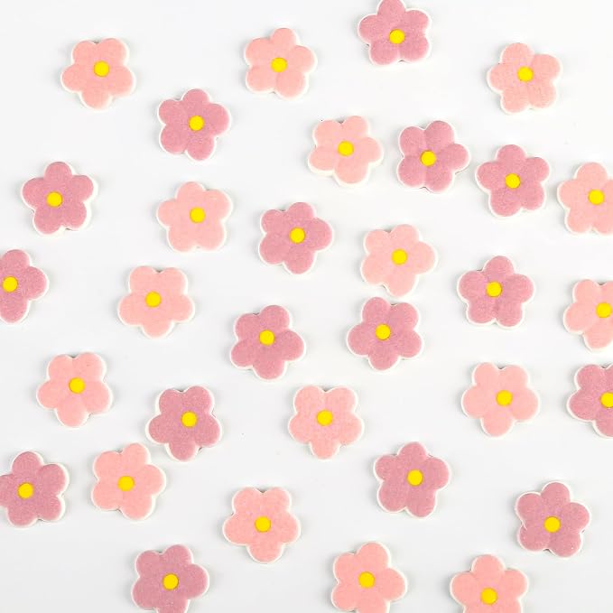 Edible Flowers Icing Decoration 32 Count Pink Purple Blossoms Royal Icing Decorations Daisy Sugar Wedding Flowers Sprinkles for Baking Cupcakes Ice Cream Waffles Cookies Birthday Cake