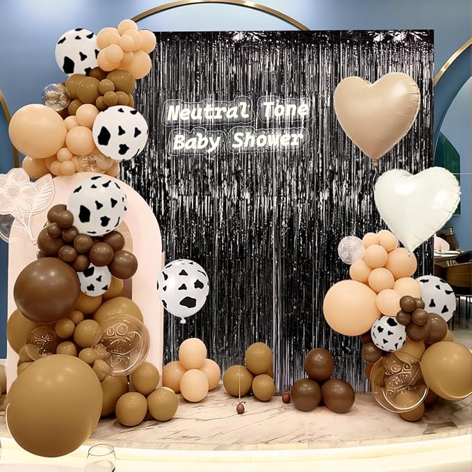 Western Cowboy Balloon Garland Arch Kit with Black Fringe Curtain for Boy First Rodeo Rustic Farmhouse Wedding Birthday Neutral Tone Baby Shower Farm Fiesta Party Decorations