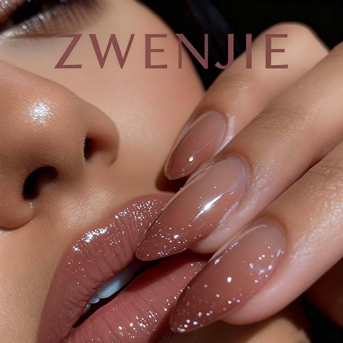 24Pcs French Press on Nails Short Almond ZWENJIE Cat Eye Fake Nails Press ons Nail Tips Stick on Nails Acrylic Nails Kit False Nails with Brown Red Design Nail Art for Women Glitter Manicur