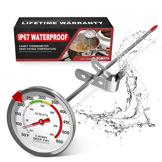 BOMATA Candy Thermometer with Pot Clip, Hands-Free Use, Waterproof IP67 and 2.5" Display Deep Fry Oil Thermometer with NSF Certified, for Cooking, Food, Turkey, BBQ, Grill... Mth400