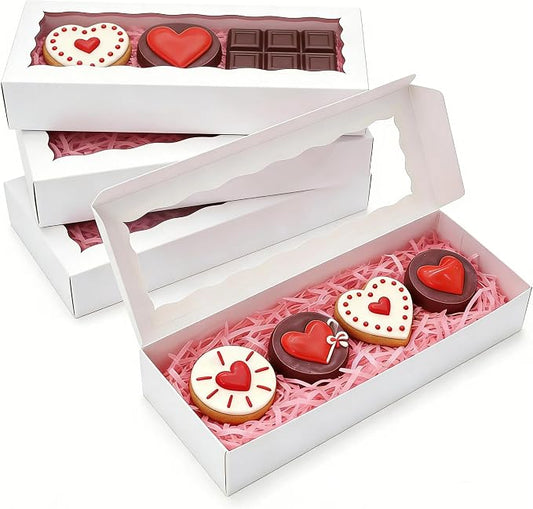 XINHPKGG 20pcs Cookie Boxes with window 12 x 5 x 1.5 Inch Bakery Boxes Treat Box Dessert Box for Wedding Party Favors - White
